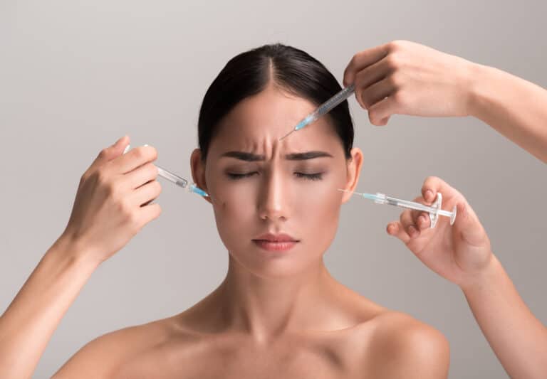 The filler treatment on a woman
